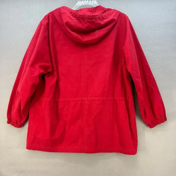 Eddie Bauer Jacket Women's Large Red Plaid Lining Hooded Vintage Preppy Normcore - Picture 2 of 14